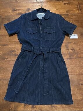 Nine West Navy Denim Shirt Dress with Self Tie
